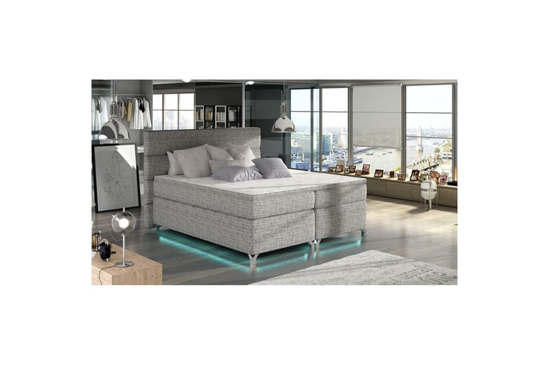 Boxspring Eltap Amadeo med LED - Berlin 01, Grå, 180x200 cm - Møbler - Senger - Kontinentalsenger