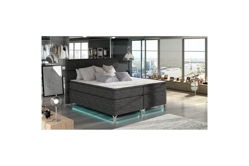 Boxspring Eltap Amadeo med LED - Berlin 02, Mørkegrå, 160x200 cm - Møbler - Senger - Kontinentalsenger