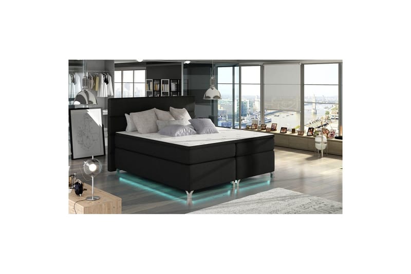 Boxspring Eltap Amadeo med LED, Flores 10, Svart, 160x200 cm
