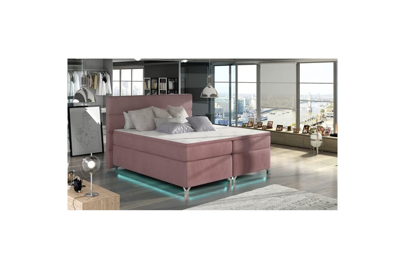 Boxspring Eltap Amadeo med LED, Mat Velvet 63, Rosa, 160x200 cm