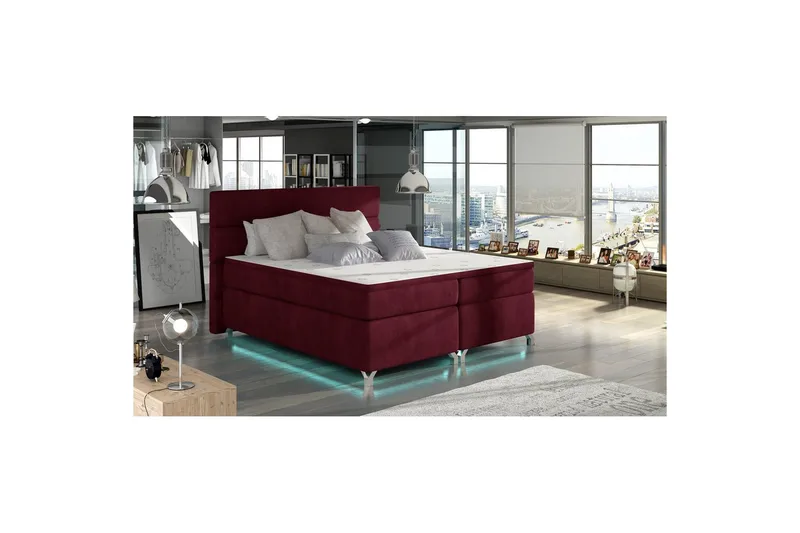 Boxspring Eltap Amadeo med LED - Rivera 59, rød, 140x200 cm - Møbler - Senger - Kontinentalsenger
