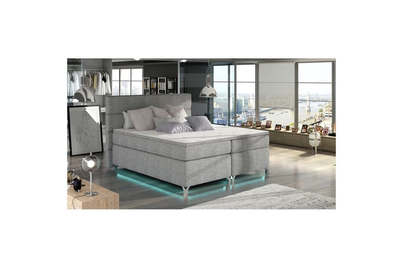 Boxspring Eltap Amadeo med LED, Sawana 21, Grå, 160x200 cm