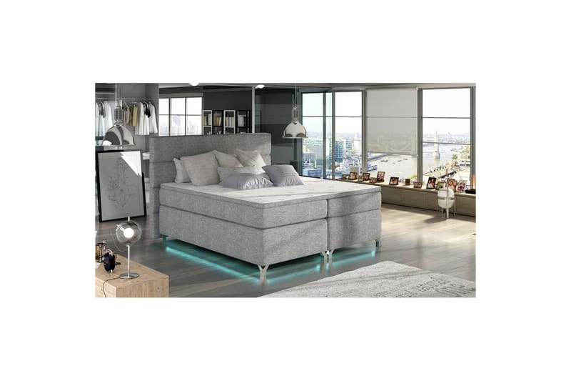 Boxspring Eltap Amadeo med LED - Sawana 21, Grå, 180x200 cm - Møbler - Senger - Kontinentalsenger