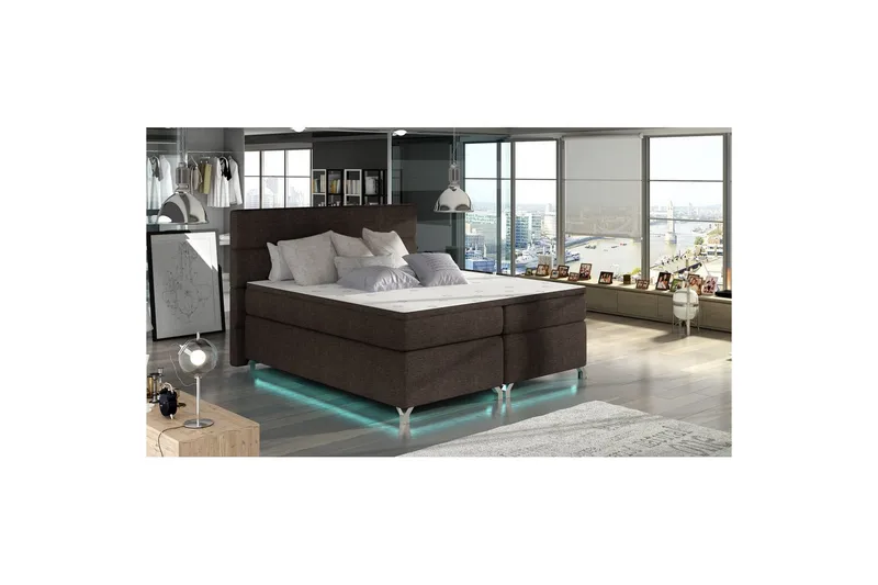 Boxspring Eltap Amadeo med LED, Sawana 26, Brun, 180x200 cm