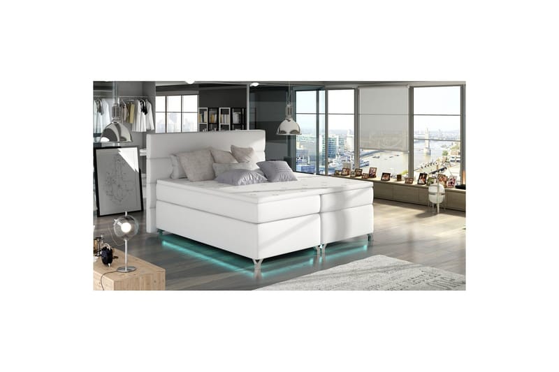 Boxspring Eltap Amadeo med LED - Soft 17, Hvit, 160x200 cm - Møbler - Senger - Kontinentalsenger