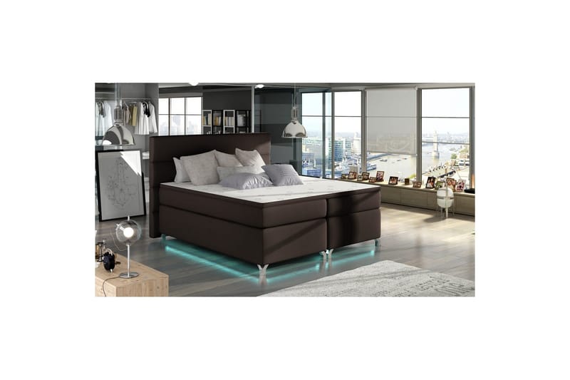 Boxspring Eltap Amadeo med LED, Soft 66, Brun, 140x200 cm