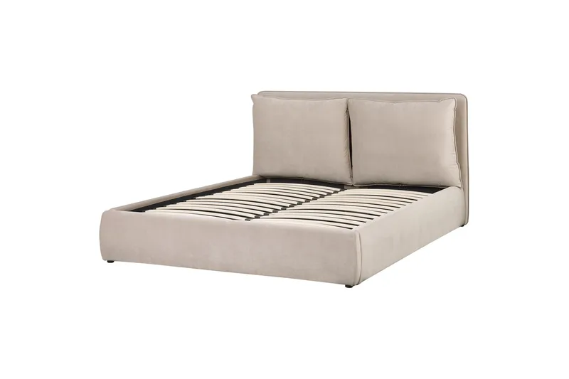 Braylon Sengeramme 160x200 cm i Fløyel med Oppbevaring og Sengegavl, Beige