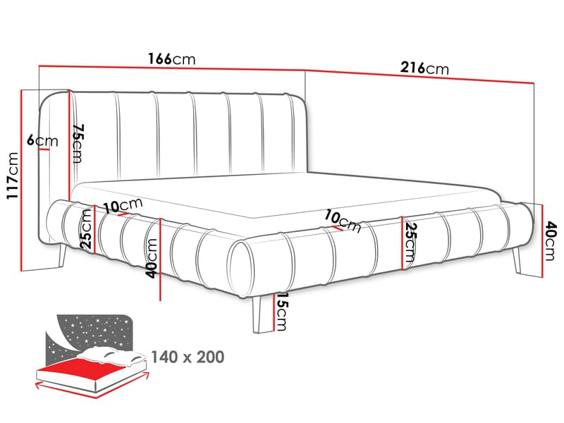 Calrosin Sengeramme med Ben 140x200 cm med Oppbevaring - Rosa - Møbler - Senger - Senger med oppbevaring