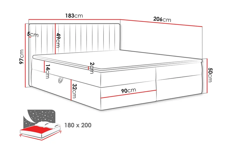 Calrosor Sengepakke Kontinentalseng med Oppbevaring 180x200 cm - Grå - Møbler - Senger - Kontinentalsenger