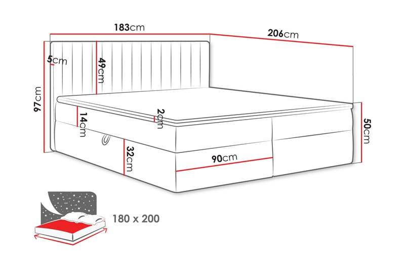 Calrosor Sengepakke Kontinentalseng med Oppbevaring 180x200 cm - Svart - Møbler - Senger - Kontinentalsenger