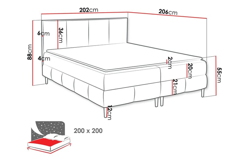 Celestine Oppbevaringsseng 200x200 cm - Grå - Møbler - Senger - Kontinentalsenger