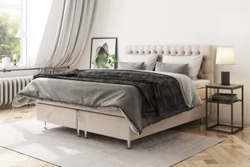 Celine Komplett Sengpakke 160x200 cm Dobbeltseng med Sengegavl - Beige / Fløyel - Møbler - Senger - Kontinentalsenger