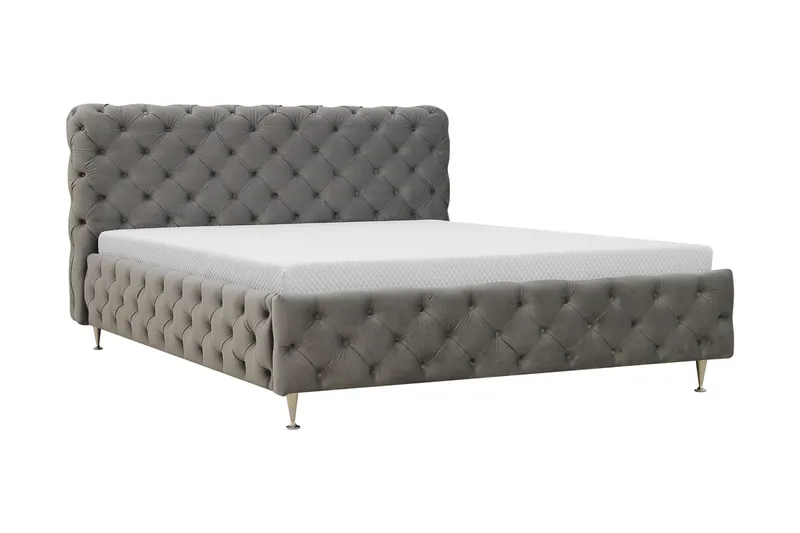 Chesterfield Komplett Sengpakke Sengeramme med Madrass 160x200 cm - Grå - Møbler - Senger - Rammeseng