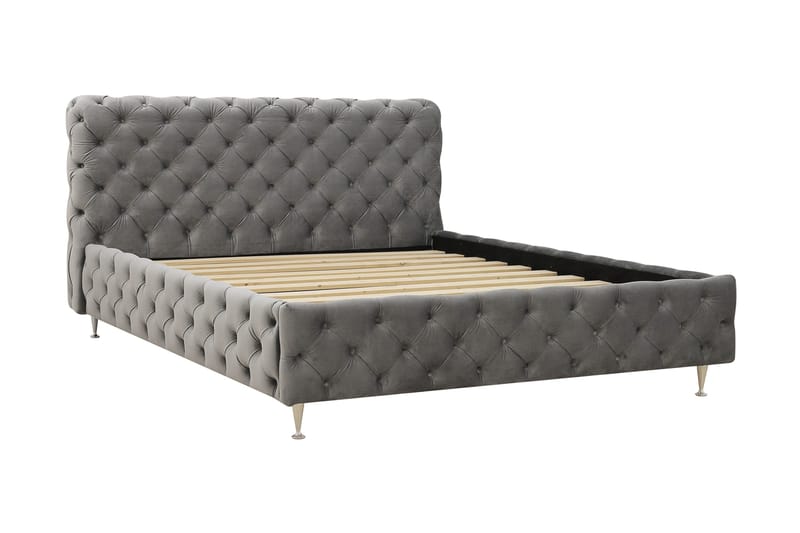Chesterfield Komplett Sengpakke Sengeramme med Madrass 160x200 cm - Grå - Møbler - Senger - Rammeseng