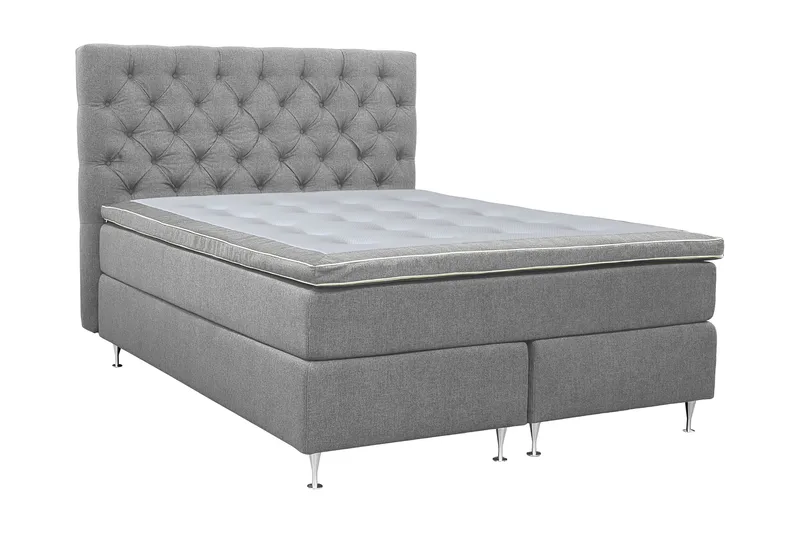 Coral Komplett Sengepakke – Kontinentalseng 160x200 cm i Stoff med Sengegavl + Overmadrass, Grå