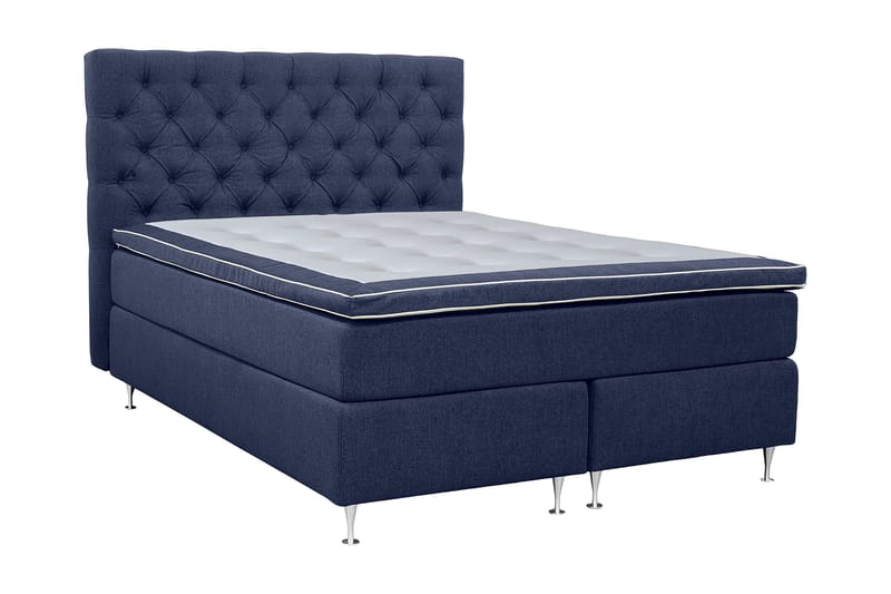 Coral Sengepakke – Kontinentalseng 180x200 cm i Stoff med Sengegavl + Overmadrass, Blå