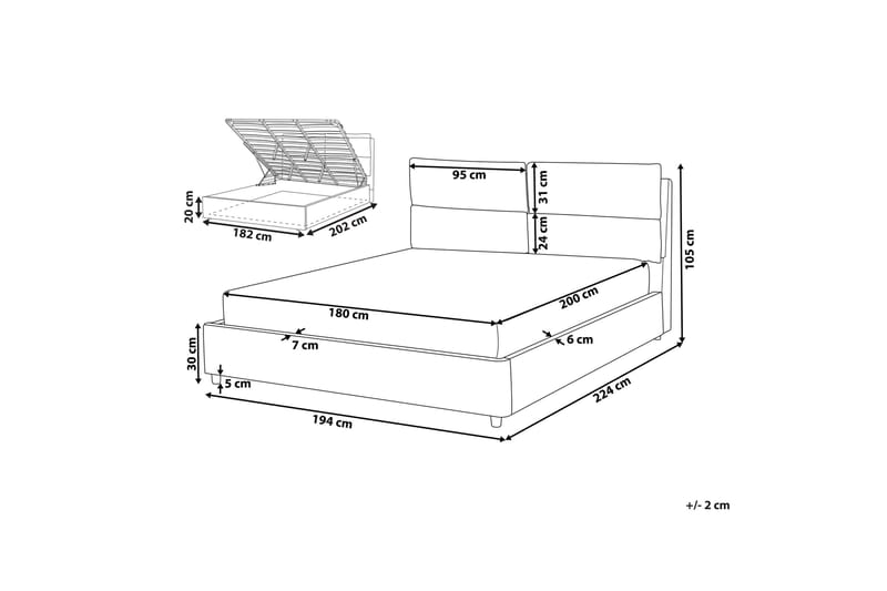 Daxxon Sengramme 180x200 cm - Lys grå - Møbler - Senger - Senger med oppbevaring