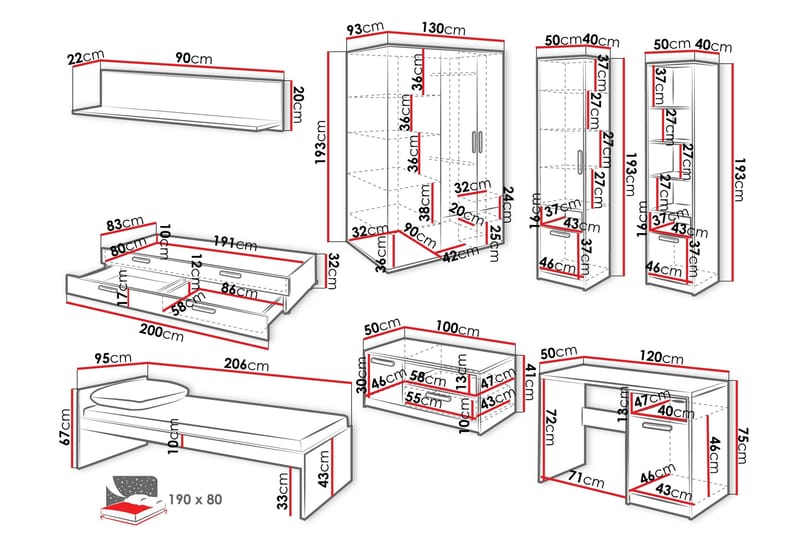 Dekona Møbelsett For Soverom - Grå/Hvit - Møbler - Senger - Møbelsett til soverom