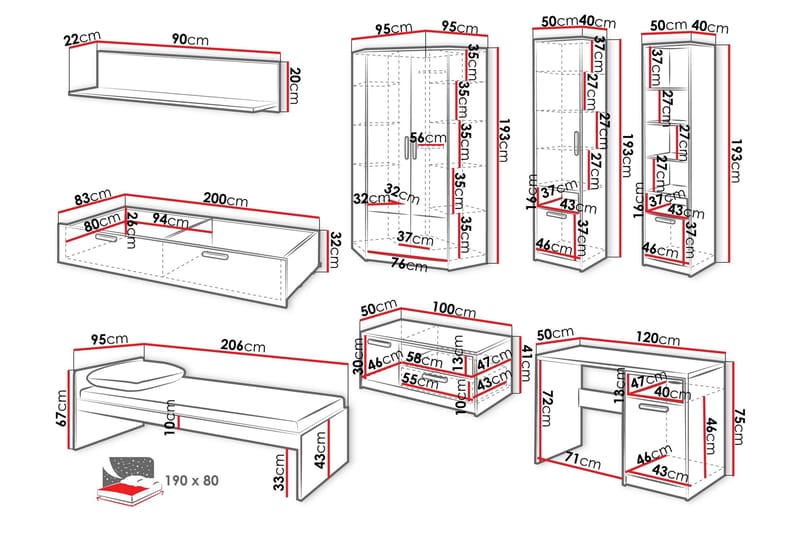 Dekona Møbelsett For Soverom - Grå/Hvit - Møbler - Senger - Møbelsett til soverom