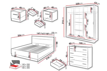 Dentrona Møbelsett For Soverom - Hvit/Beige - Møbler - Senger - Møbelsett til soverom