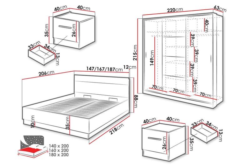 Dentrona Møbelsett For Soverom - Hvit/Beige - Møbler - Senger - Møbelsett til soverom