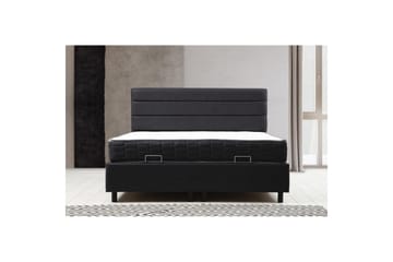 Dobbel madrass, base og hodegjerde Sonyi Sett Antrasitt - 150 x 114 x 200 cm - Møbler - Senger - Komplett sengepakke