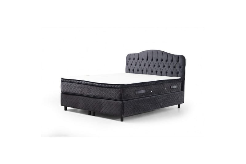 Dobbel madrass, base og hodegjerde Subato-sett Antrasitt - 140 x 125 x 200 cm - Møbler - Senger - Komplett sengepakke