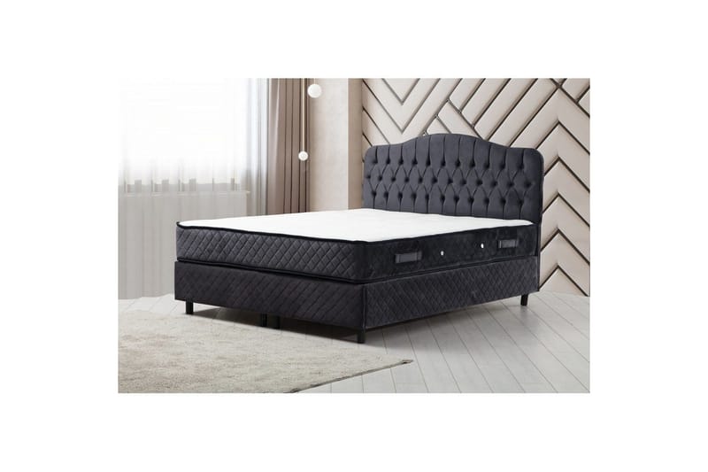 Dobbel madrass, base og hodegjerde Subato-sett Antrasitt - 150 x 125 x 200 cm - Møbler - Senger - Komplett sengepakke