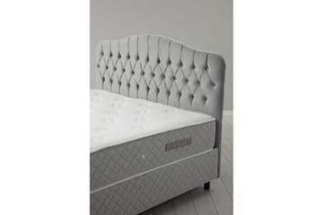 Dobbel madrass, base og hodegjerde Subato-sett Grå - 140 x 125 x 200 cm - Møbler - Senger - Komplett sengepakke