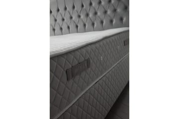 Dobbel madrass, base og hodegjerde Subato-sett Grå - 140 x 125 x 200 cm - Møbler - Senger - Komplett sengepakke