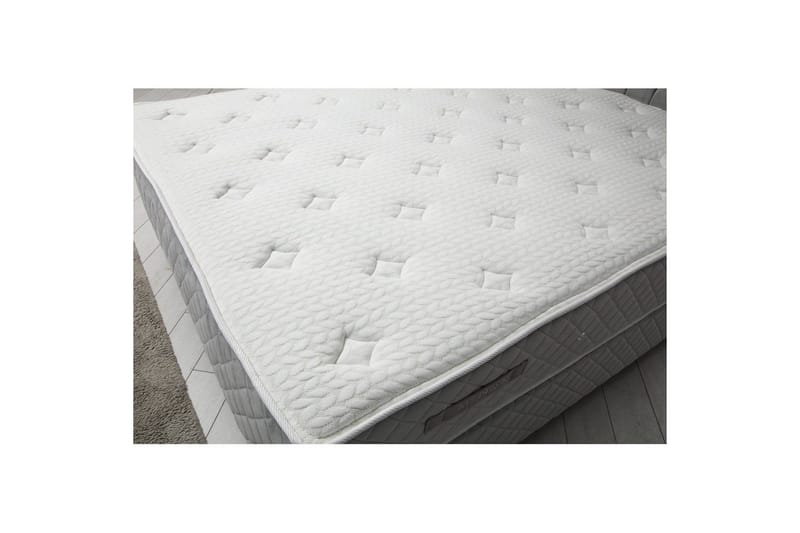 Dobbel madrass, base og hodegjerde Subato-sett Grå - 150 x 125 x 200 cm - Møbler - Senger - Komplett sengepakke