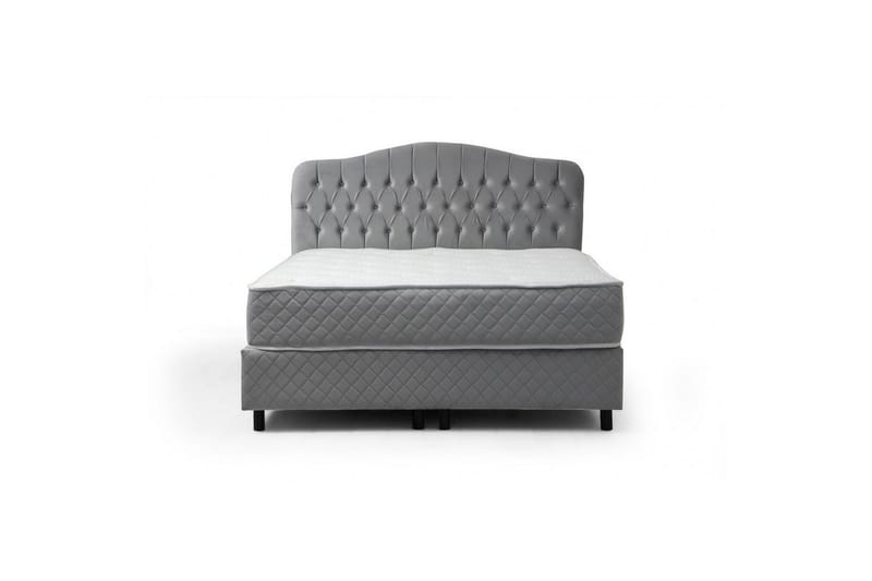 Dobbel madrass, base og hodegjerde Subato-sett Grå - 150 x 125 x 200 cm - Møbler - Senger - Komplett sengepakke
