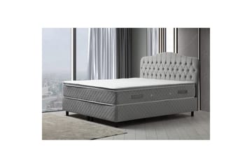 Dobbel madrass, base og hodegjerde Subato-sett Grå - 160 x 125 x 200 cm - Møbler - Senger - Komplett sengepakke