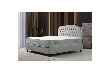 Dobbel madrass, base og hodegjerde Subato-sett Grå - 160 x 125 x 200 cm - Møbler - Senger - Komplett sengepakke