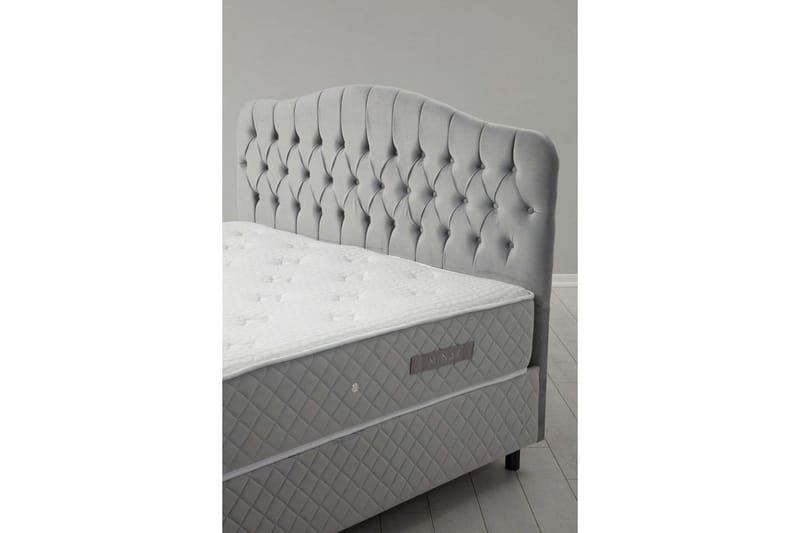 Dobbel madrass, base og hodegjerde Subato-sett Grå - 160 x 125 x 200 cm - Møbler - Senger - Komplett sengepakke