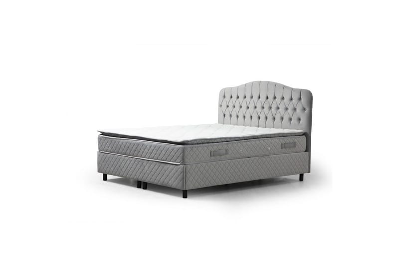 Dobbel madrass, base og hodegjerde Subato-sett Grå - 160 x 125 x 200 cm - Møbler - Senger - Komplett sengepakke