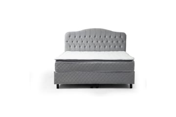 Dobbel madrass, base og hodegjerde Subato-sett Grå - 160 x 125 x 200 cm - Møbler - Senger - Komplett sengepakke