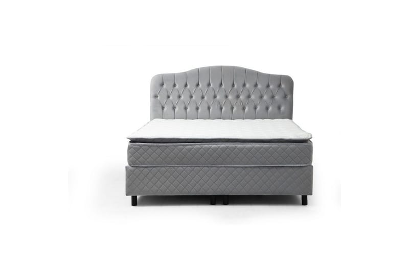 Dobbel madrass, base og hodegjerde Subato-sett Grå - 160 x 125 x 200 cm - Møbler - Senger - Komplett sengepakke