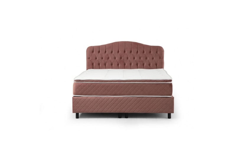 Dobbel madrass, base og hodegjerde Subato-sett Støvrosa - 150 x 125 x 200 cm - Møbler - Senger - Kontinentalsenger
