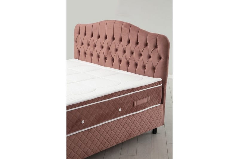 Dobbel madrass, base og hodegjerde Subato-sett Støvrosa - 160 x 125 x 200 cm - Møbler - Senger - Kontinentalsenger