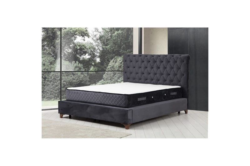 Dobbel madrass, base og hodegjerde Subra-sett (160 x 200 cm) Antrasitt - Antrasitt - Møbler - Senger - Kontinentalsenger