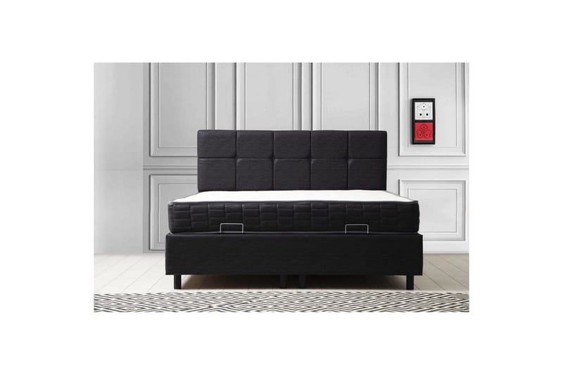 Dobbel madrass, base og hodegjerde Sudalmuni sett antrasitt - 140 x 114 x 200 cm - Møbler - Senger - Rammeseng