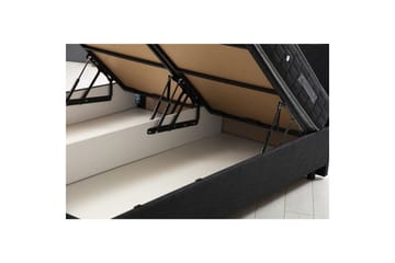 Dobbel madrass, base og hodegjerde Sudalmuni sett antrasitt - 140 x 114 x 200 cm - Møbler - Senger - Rammeseng