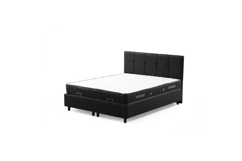 Dobbel madrass, base og hodegjerde Sudalmuni sett antrasitt, 150 x 114 x 200 cm