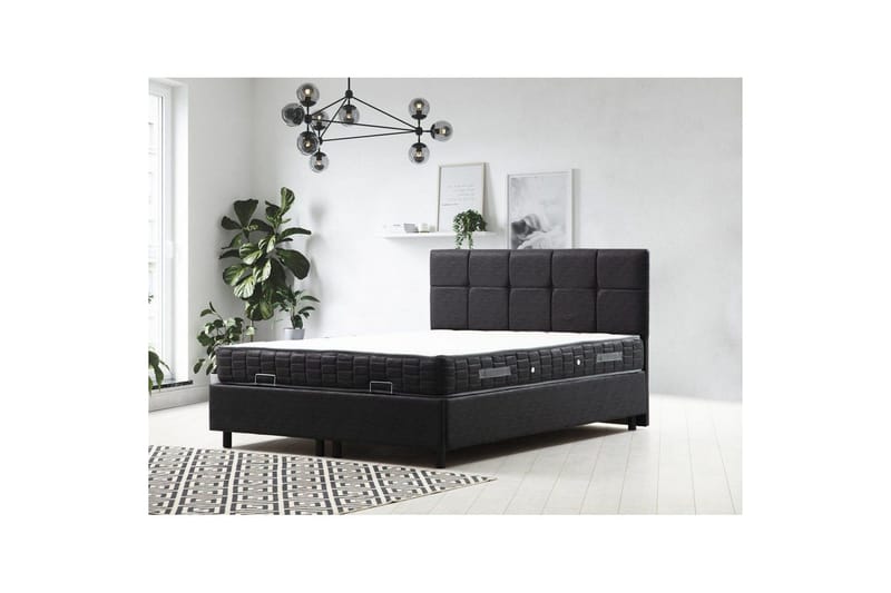 Dobbel madrass, base og hodegjerde Sudalmuni sett antrasitt - 150 x 114 x 200 cm - Møbler - Senger - Rammeseng
