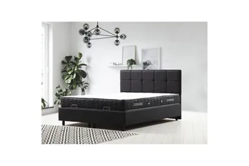 Dobbel madrass, base og hodegjerde Sudalmuni sett antrasitt - 160 x 114 x 200 cm - Møbler - Senger - Rammeseng