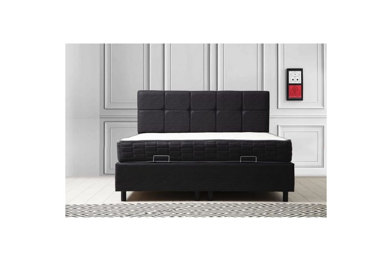 Dobbel madrass, base og hodegjerde Sudalmuni sett antrasitt - 160 x 114 x 200 cm - Møbler - Senger - Rammeseng