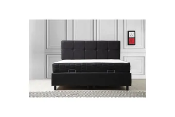 Dobbel madrass, base og hodegjerde Sudalmuni sett antrasitt - 160 x 114 x 200 cm - Møbler - Senger - Dobbeltsenger