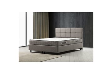 Dobbel madrass, base og hodegjerde Sudalmuni Sett Lysegrå - 140 x 114 x 200 cm - Møbler - Senger - Rammeseng