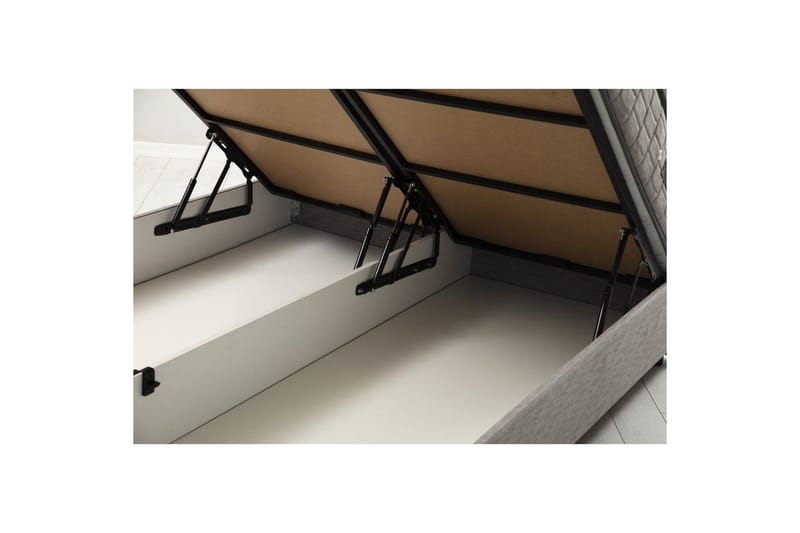 Dobbel madrass, base og hodegjerde Sudalmuni Sett Lysegrå - 150 x 107 x 204 cm - Møbler - Senger - Dobbeltsenger